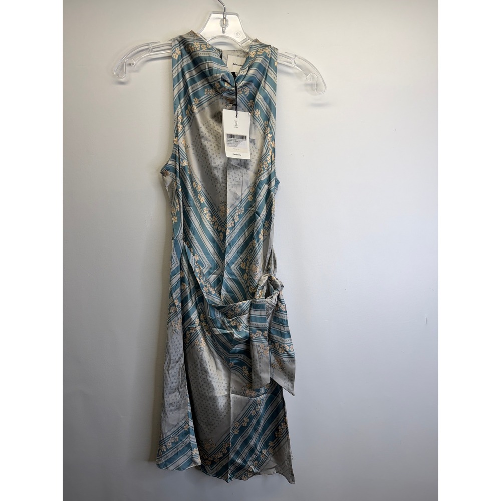 Reformation Silk Dress Women XS Blue Stelliana Mini Halter Scarf Print Tie Waist